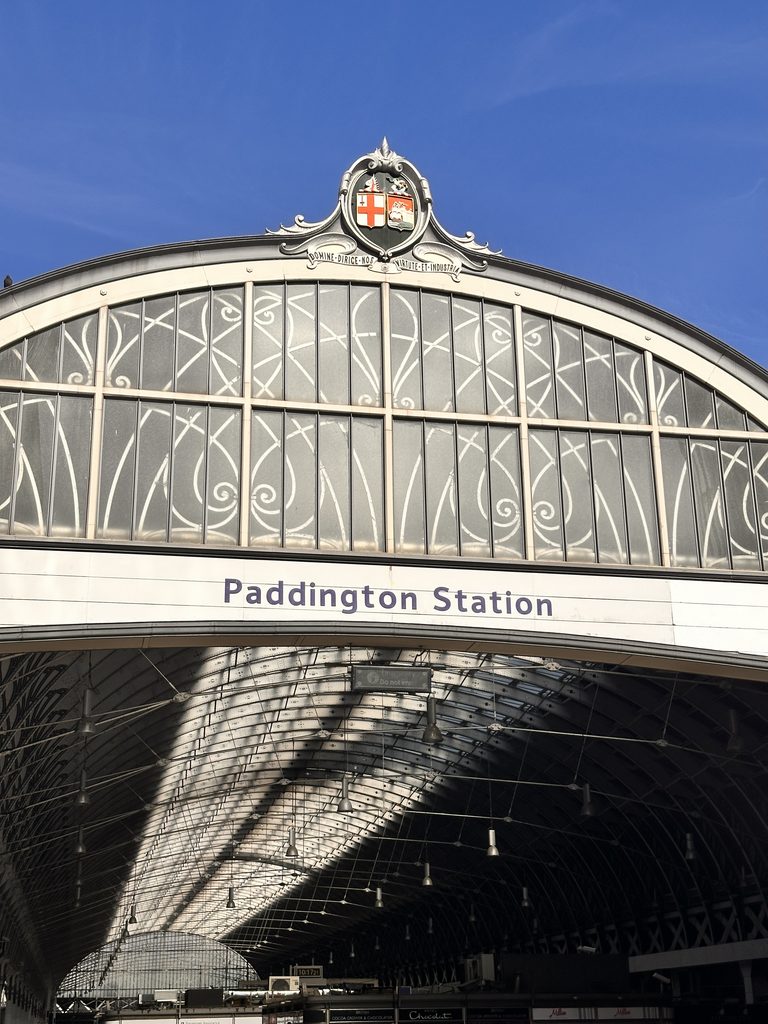 outside London Paddington Train Station on a sunny blue skied day